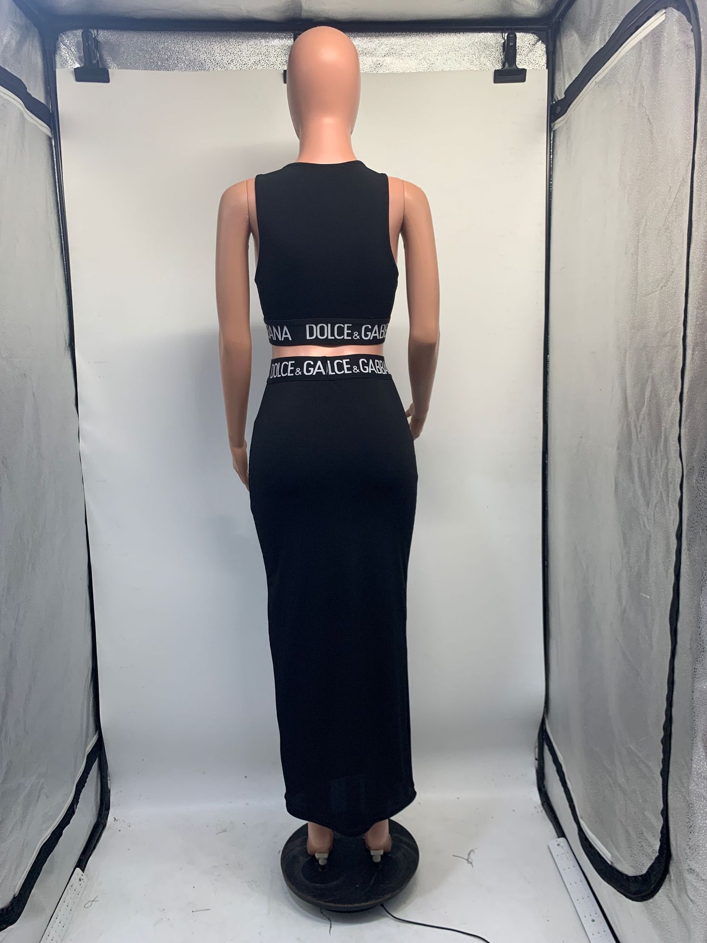 Women Summer Casual Letter Webbing Tank Top and Skirt Casual Two Piece Set