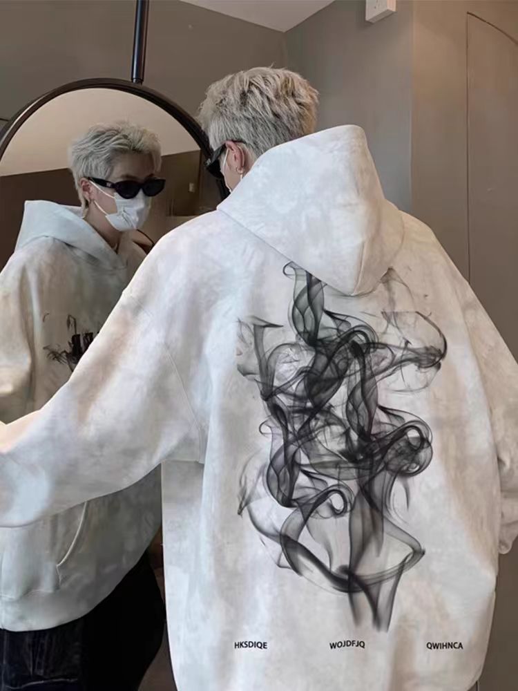 2024 autumn and winter jacket tie-dye heavyweight stiff youth loose top