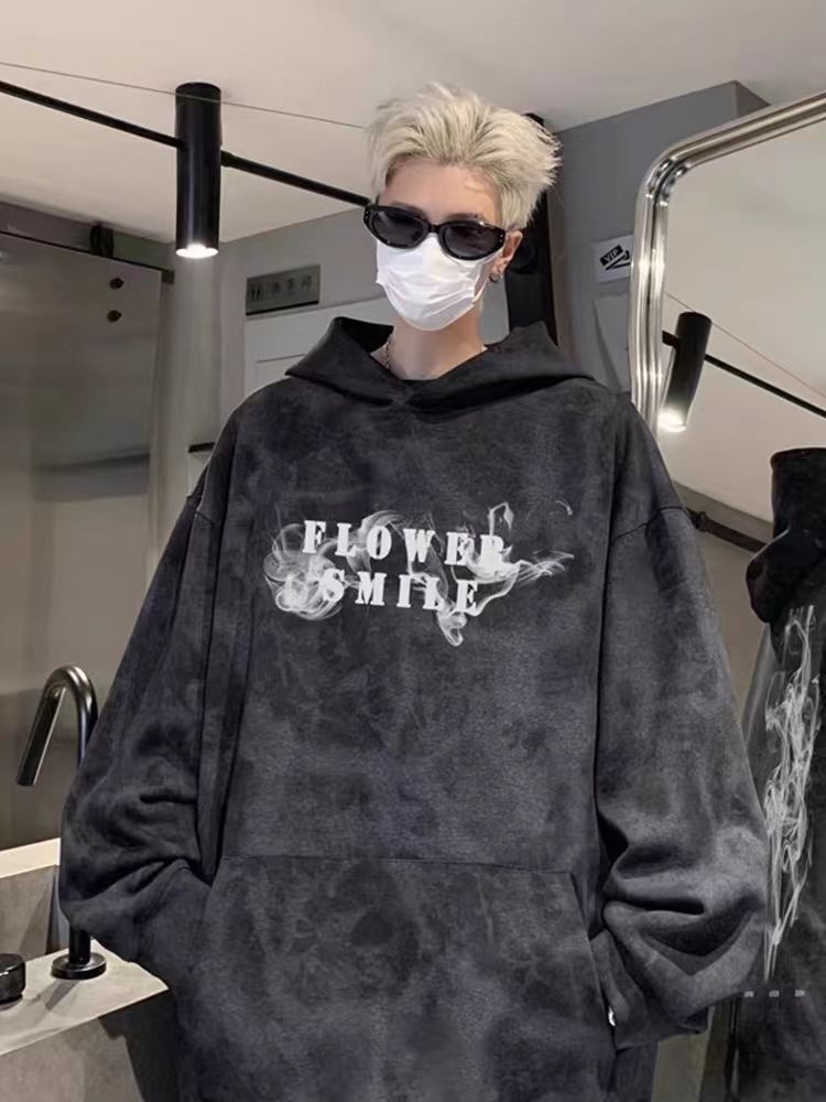 2024 autumn and winter jacket tie-dye heavyweight stiff youth loose top