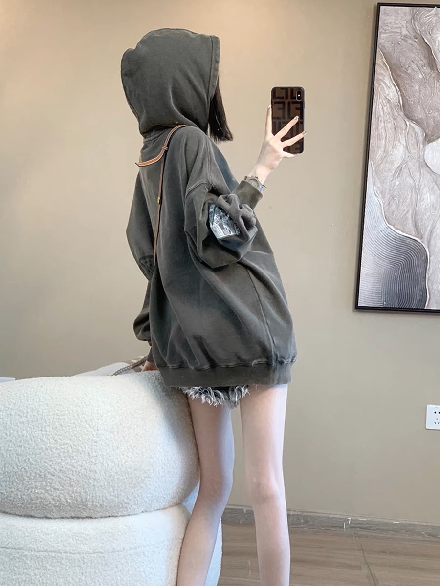 Early autumn retro sweatshirt for women, spring and autumn style, hooded, 2024 new popular American trendy brand, loose jacket, hoodie