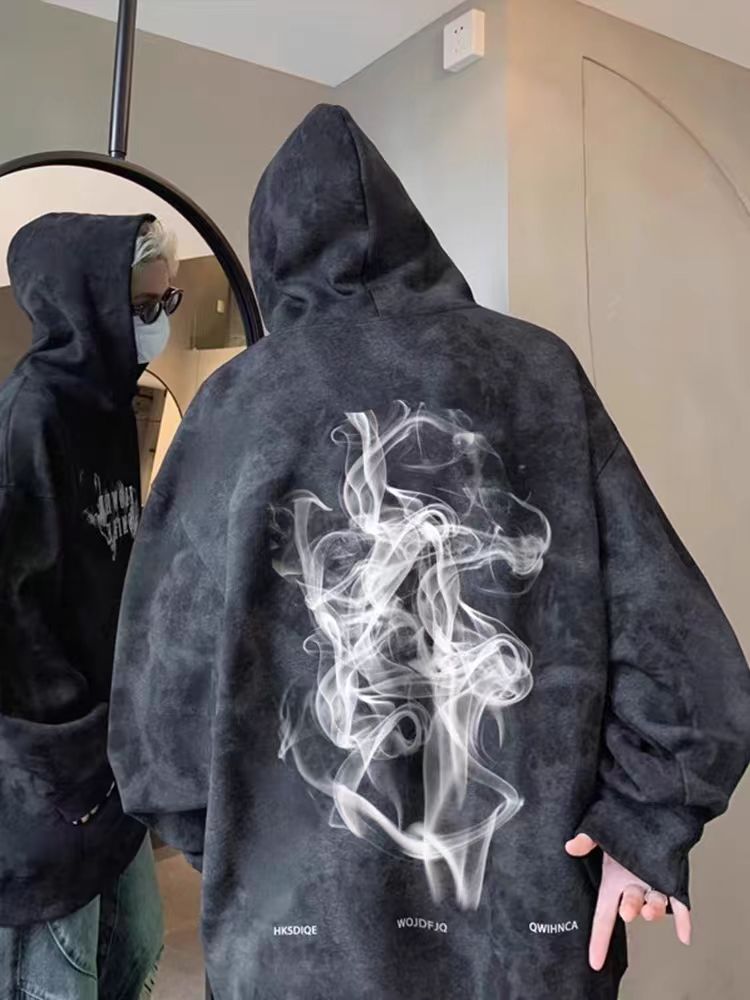 2024 autumn and winter jacket tie-dye heavyweight stiff youth loose top