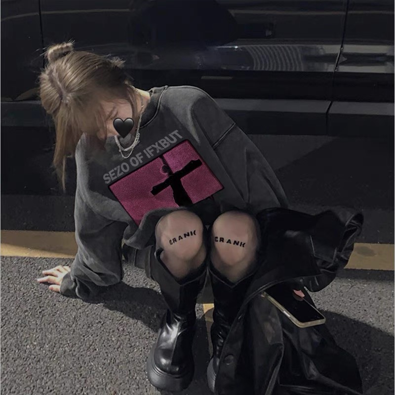 Retro washed old sweater for women spring and autumn new hot style American lazy round neck loose long sleeve top coat winter