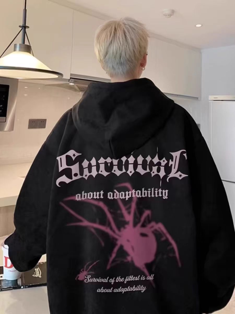 American heavyweight spider sweatshirt for men, new style for spring, autumn and winter, gender-free hooded jacket