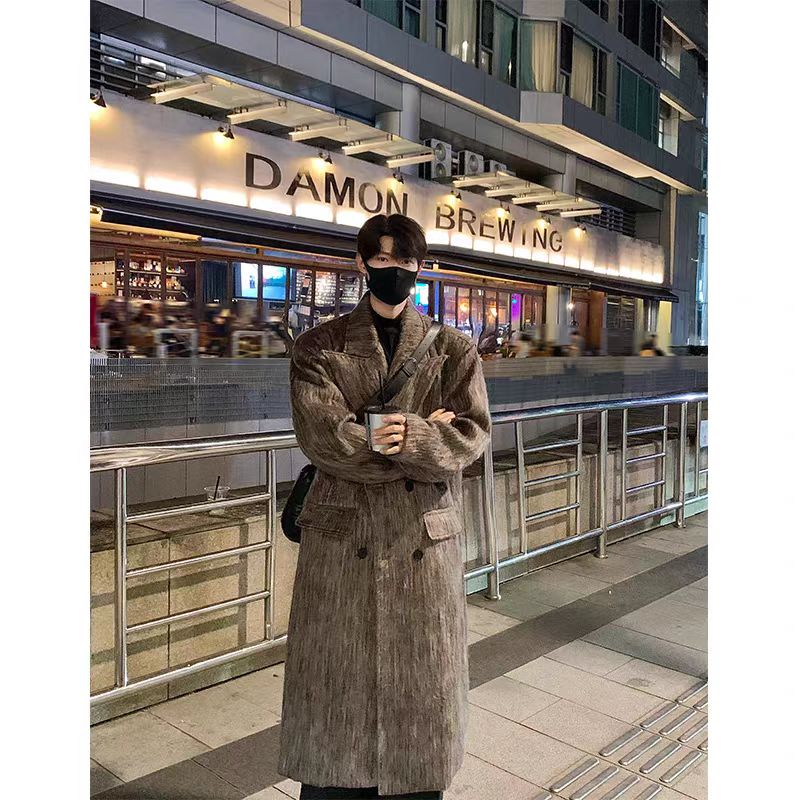 High-grade woolen coat for men, early autumn wear, Korean style, British style, long trench coat, woolen coat
