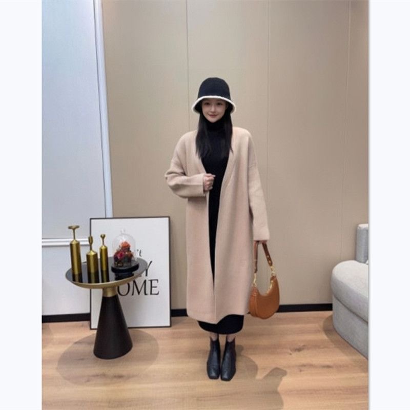 Mid-length cardigan sweater coat for women, lazy style in spring and autumn