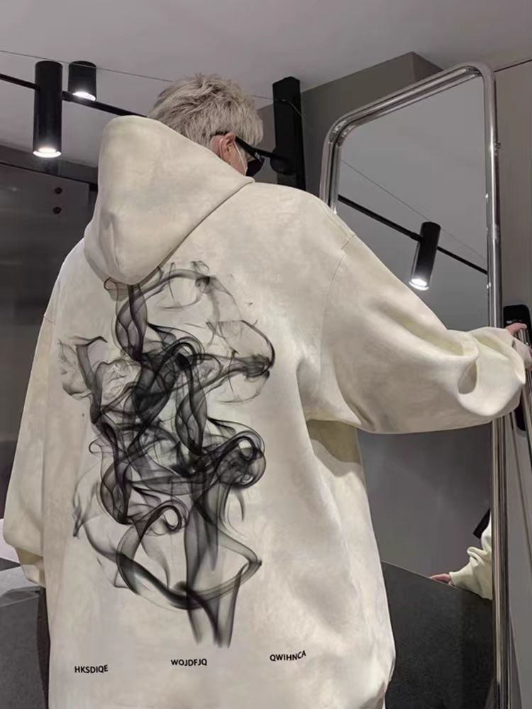 2024 autumn and winter jacket tie-dye heavyweight stiff youth loose top