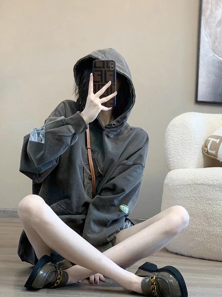 Early autumn retro sweatshirt for women, spring and autumn style, hooded, 2024 new popular American trendy brand, loose jacket, hoodie