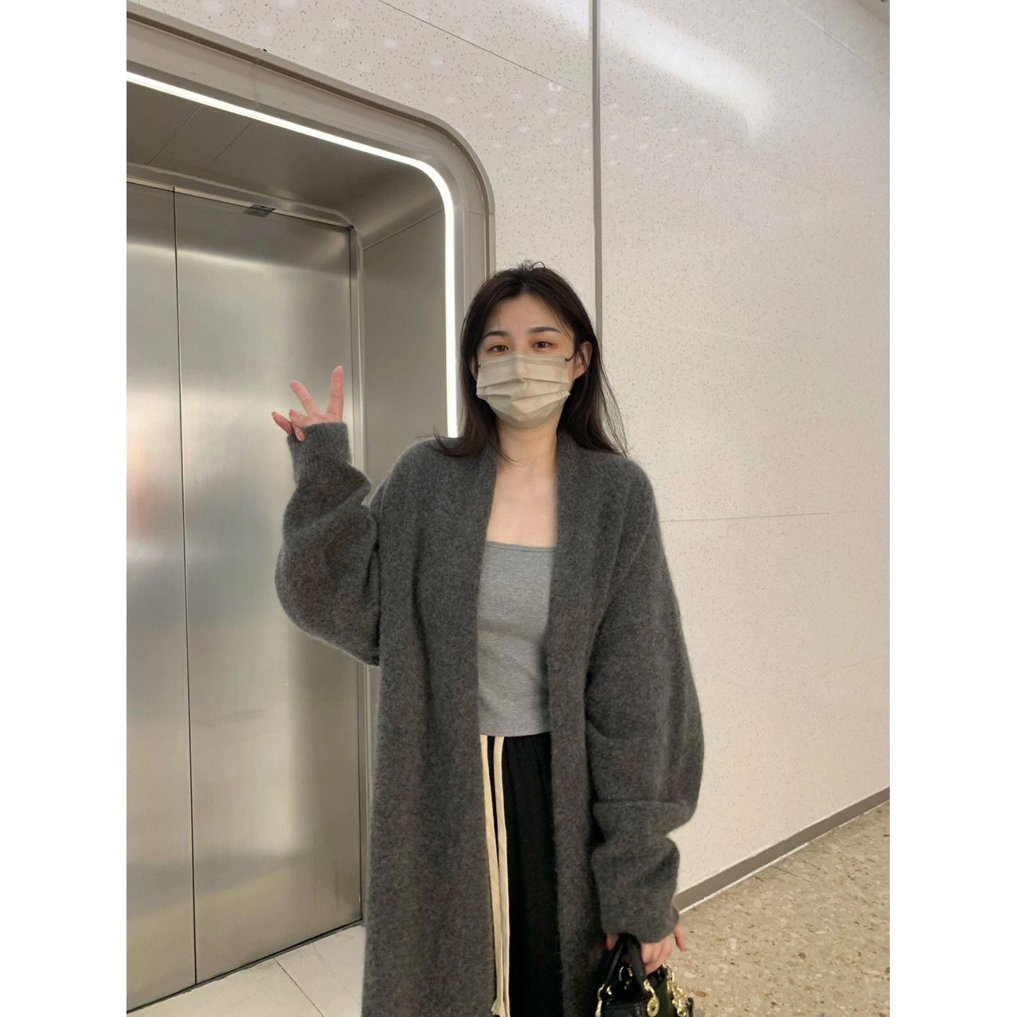 Mid-length cardigan sweater coat for women, lazy style in spring and autumn