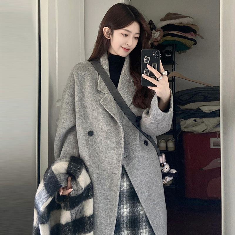Double-faced woolen coat for women, mid-length, winter