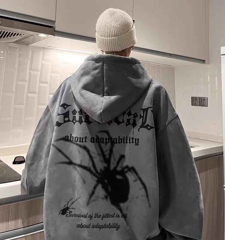 American heavyweight spider sweatshirt for men, new style for spring, autumn and winter, gender-free hooded jacket