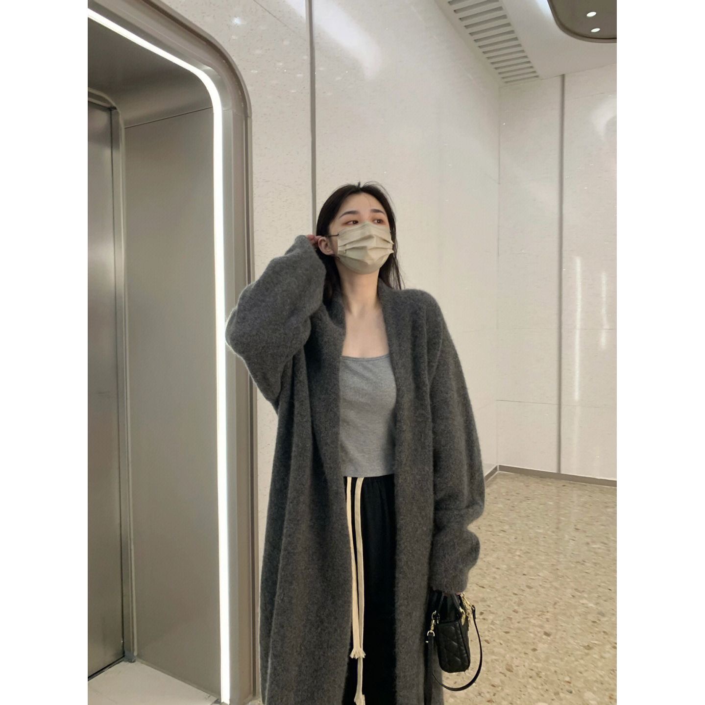 Mid-length cardigan sweater coat for women, lazy style in spring and autumn