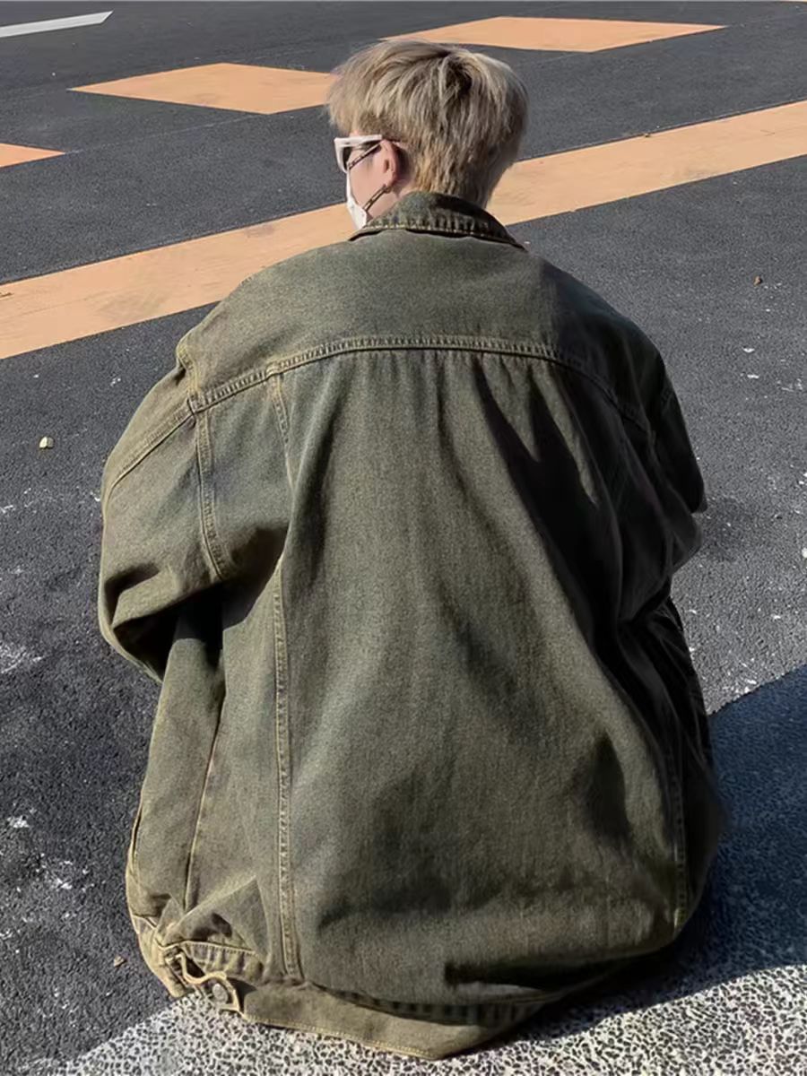 Street American retro distressed denim jackets for men and women, loose and fashionable autumn and winter men's casual ripped jackets and tops