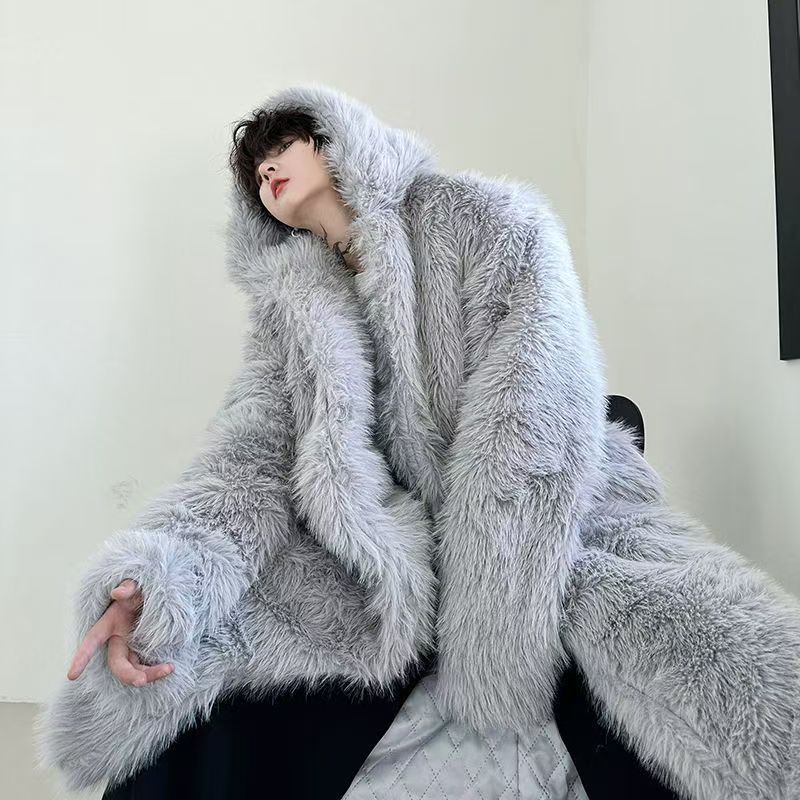 Hot-selling off-season cold-resistant long hooded thick warm fashionable fur coat 2024 new men's coat trend