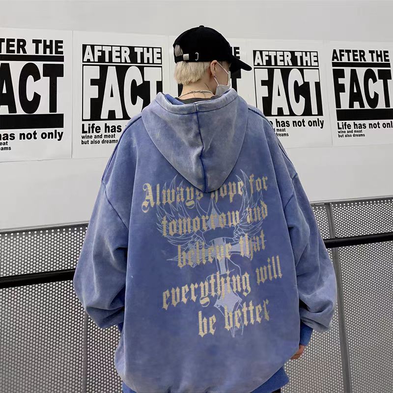 Sweatshirt for men in autumn and winter, American retro letter hoodie, trendy brand, large size, loose jacket