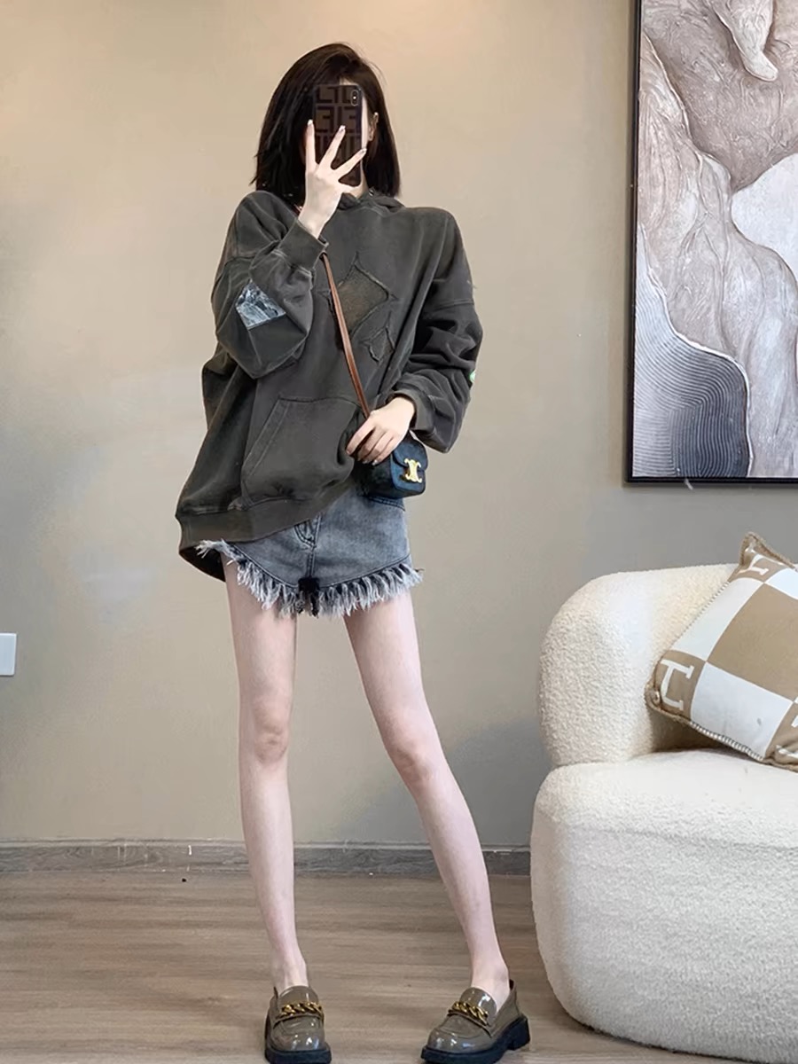 Early autumn retro sweatshirt for women, spring and autumn style, hooded, 2024 new popular American trendy brand, loose jacket, hoodie