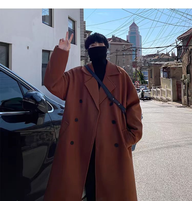 Hong Kong style winter woolen coat for men, mid-length,