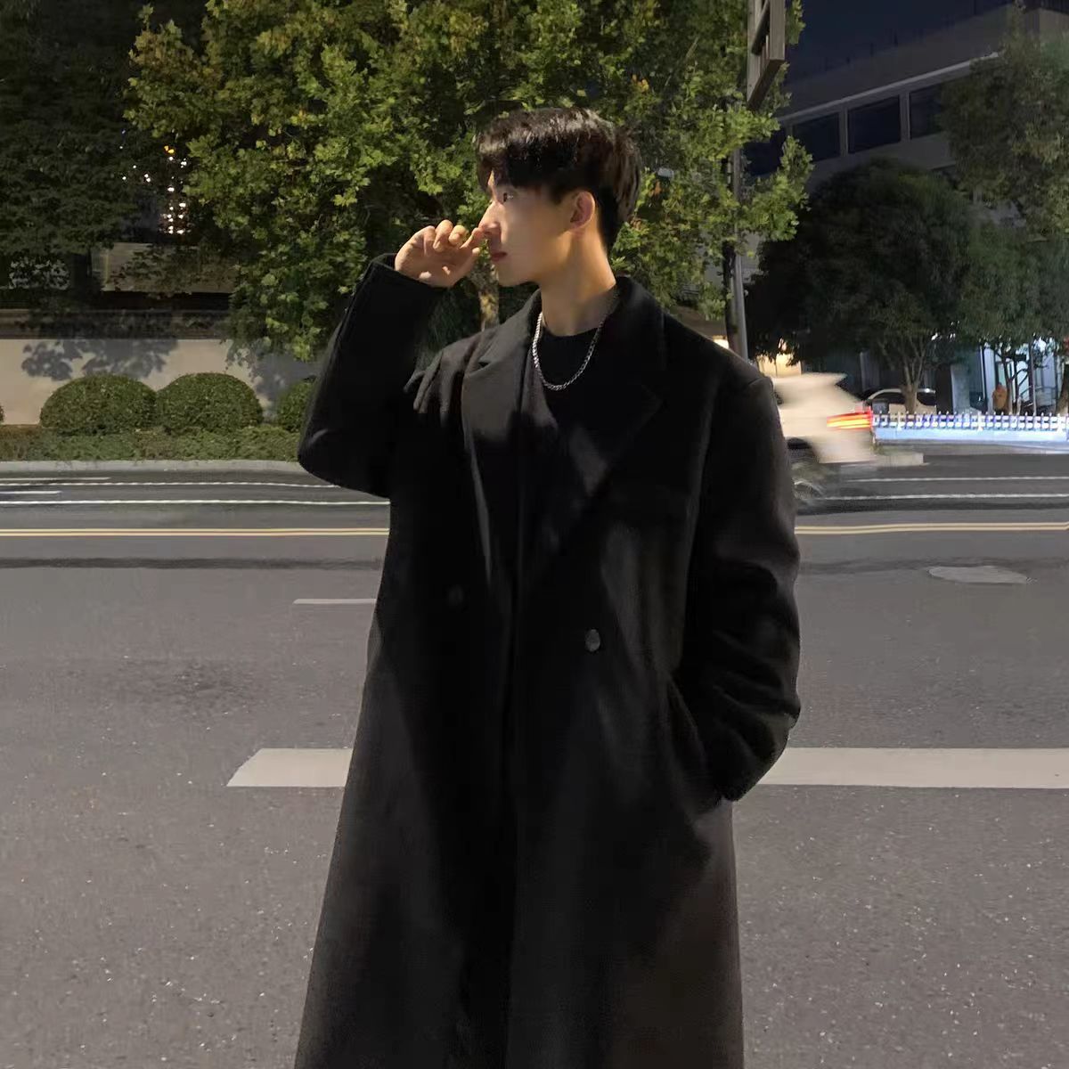 Mid-length woolen coat for men, thickened and high-end over-the-knee windbreaker for spring, autumn and winter, Korean-style woolen suit