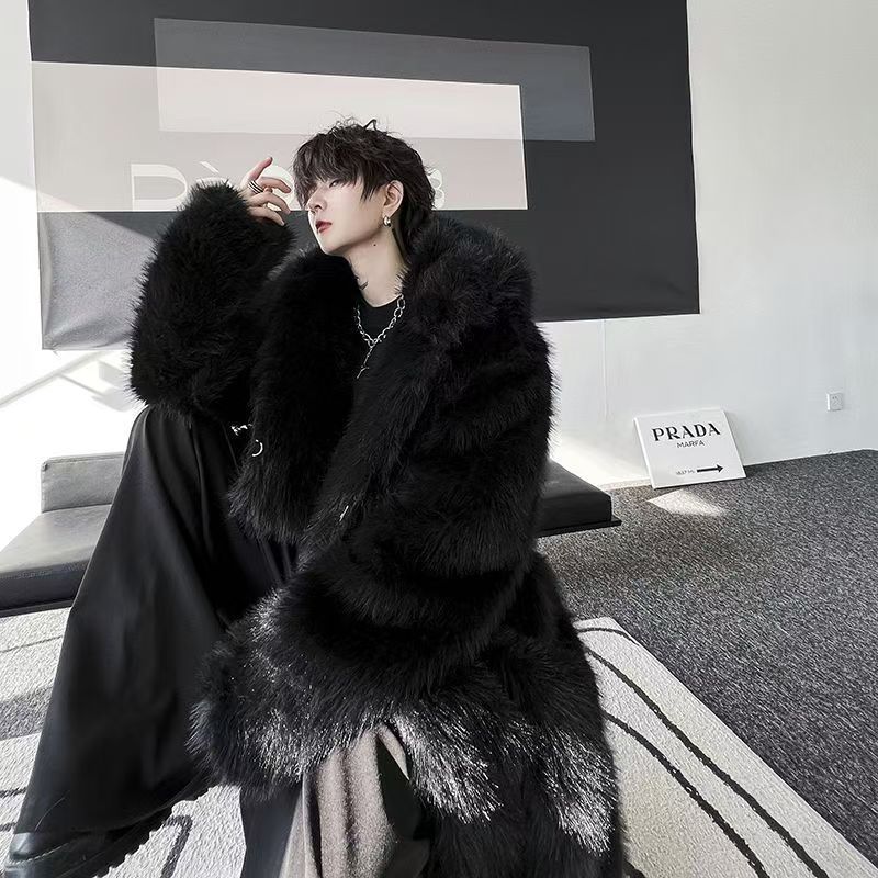 Hot-selling off-season cold-resistant long hooded thick warm fashionable fur coat 2024 new men's coat trend