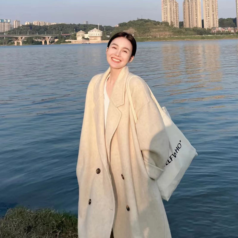 Double-faced woolen coat for women, mid-length, winter