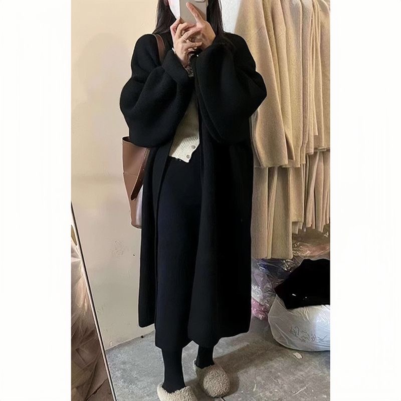 Mid-length cardigan sweater coat for women, lazy style in spring and autumn