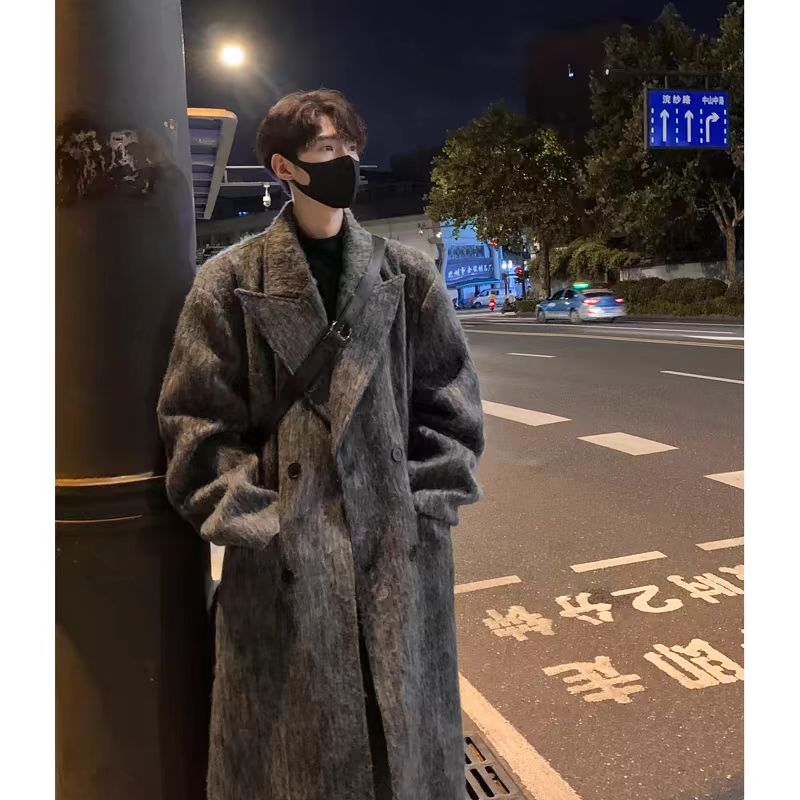 High-grade woolen coat for men, early autumn wear, Korean style, British style, long trench coat, woolen coat