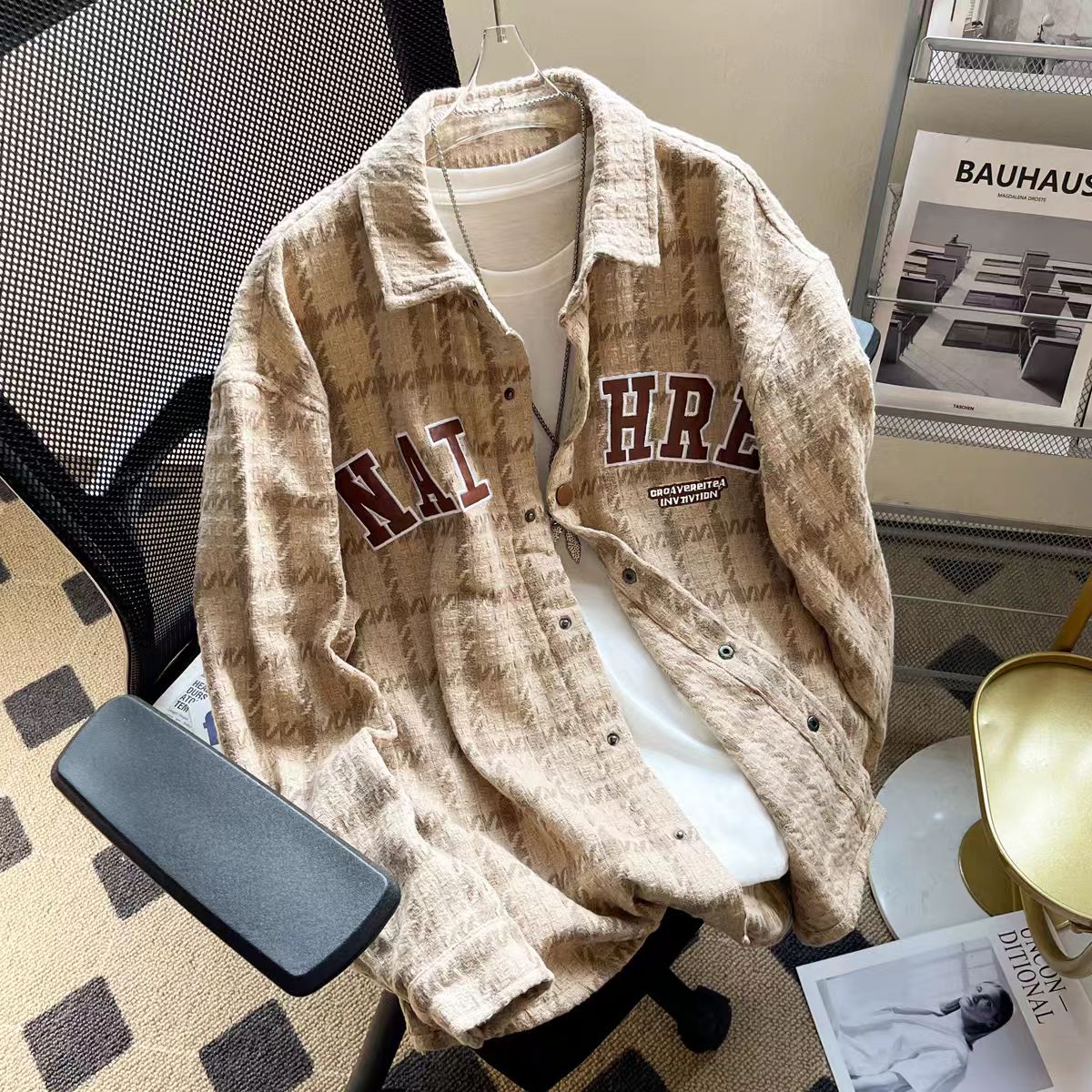 American style Chanel style jacket autumn and winter lapel jacket for boys trendy brand casual loose plus velvet thickened baseball jacket spring