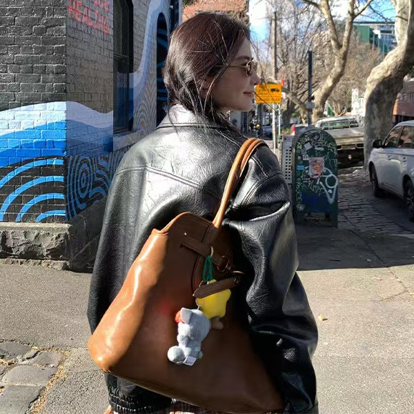 2024 new motorcycle retro jacket long sleeve loose top for women