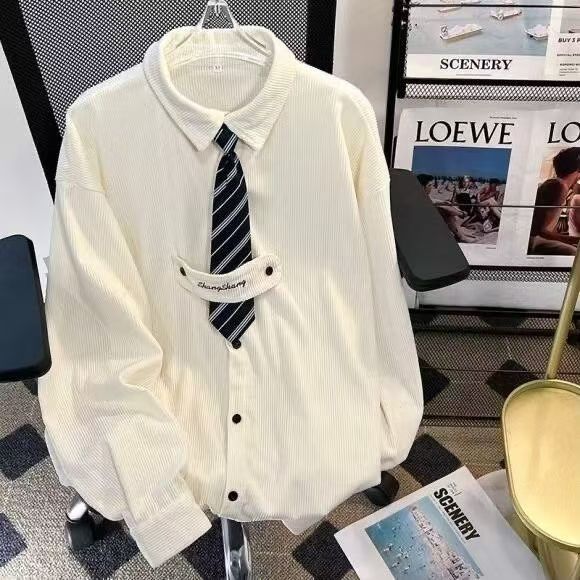 British style design corduroy shirt long sleeves spring and autumn teenagers layered clothes thin couple jacket