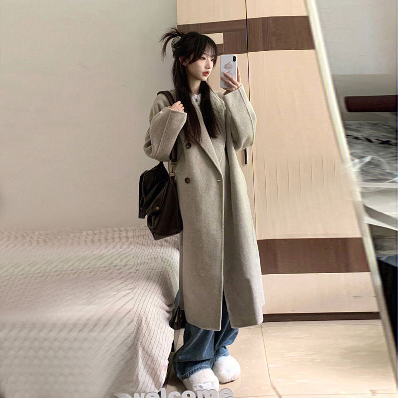 Double-faced woolen coat for women, mid-length, winter